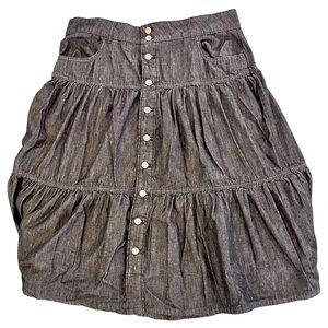 button down black denim midi jean skirt, belt, loops, pockets, super cute